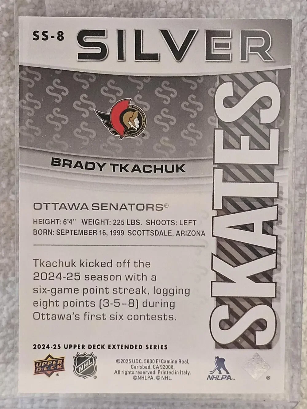Brady Tkachuk Silver Skates Card - Ottawa Senators - Upper Deck 2024-25